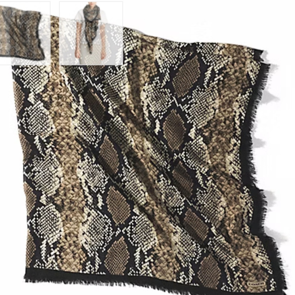 Coach Python Oversized Square Scarf Khaki,Black D… - image 3